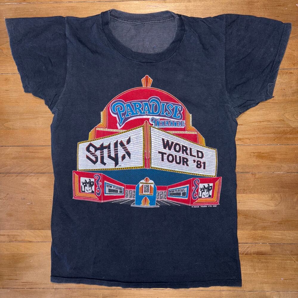 Vintage 1981 Styx Paradise Theatre World Tour T-Shirt Black Rock Concert Band